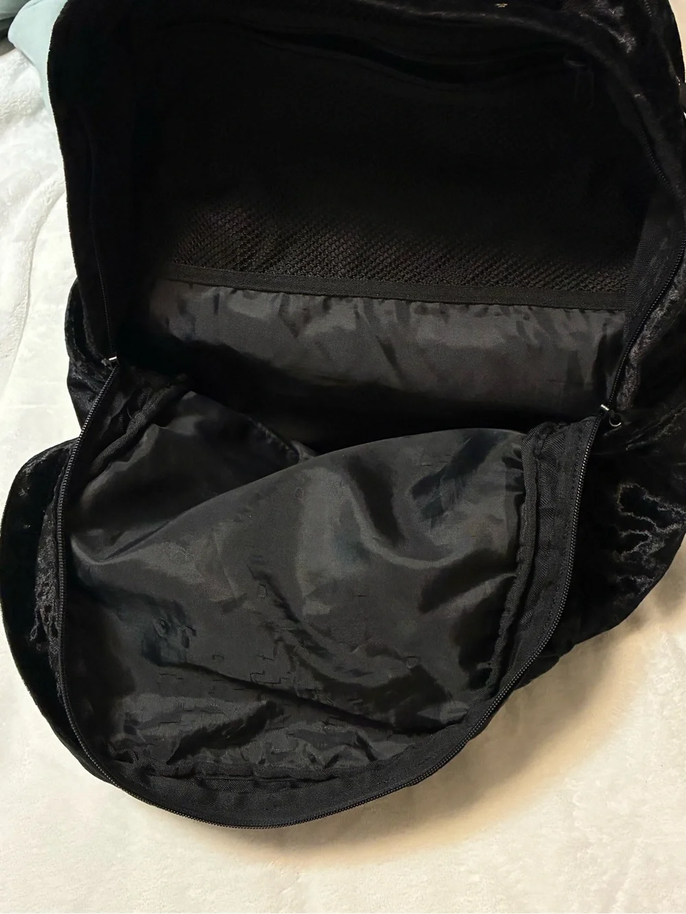 PINK BLACK VELVET BACKPACK